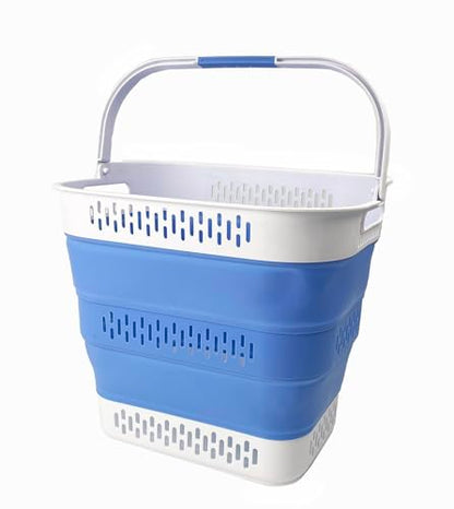 SAMMART 40L (10.5 Gallon) Collapsible Plastic Laundry Basket with Handles - Foldable Pop Up Storage Container/Organizer - Portable Laundry Hamper - Space Saving (1, Grey/Little Boy Blue) - color: Grey/Little Boy Blue