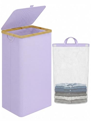IEGrow Laundry Hamper with Lid,110L Laundry Basket with Mesh Bags,Purple - color: Purple, size: 110L