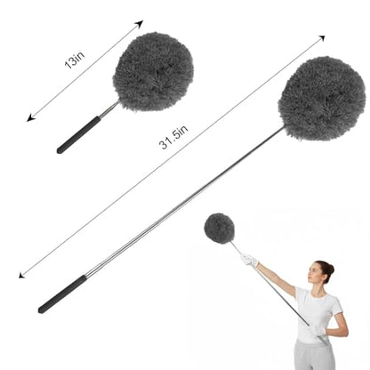 Extendable Feather Duster Telescopic Dust Remover for Home Office Car Furniture High Ceiling Cleaning Multi Purpose Tool(Grey,Round Head) - color: Gray, size: 12.6 in