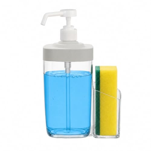 Kitchen Soap Dispenser with Sponge Holder, 800ml Large Capacity Dish Soap Dispenser Caddy, Shatterproof & Rustproof Sink Organizer with Extended Tube, Removable Caddy - Free Funnel Included (White) - color: White