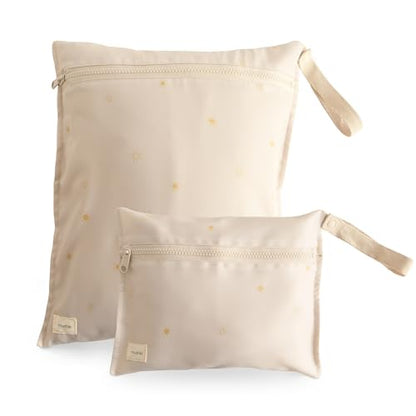 mushie Water Resistant Wet Bags | Large & Small Reusable Storage Bag for Baby Items and Travel | Zippered Pockets with Handle | Machine Washable, Set of 2 (Sun) - color: Sun