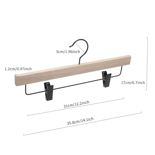 Nature Smile Deluxe Wooden Pants Hangers,Solid Rubber Wood Jeans Skirt Hanger Without Painting,with Adjustable Black Clips and Rotatable Hook,Pack of 20(Natural Unvarnished) - color: Natural Unvarnished