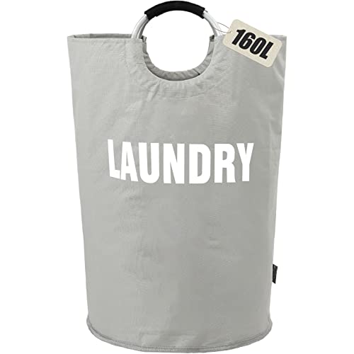 DOKEHOM 160L XX-Large Laundry Basket Bag, Collapsible Tall Hamper, Grey - color: Light Grey, size: 160L