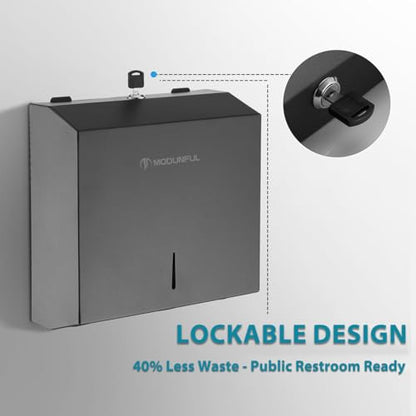 Commercial Paper Towel Dispenser Wall Mount, Large Capacity Stainless Steel Folded Paper Towel Dispenser, Suitable for Bathrooms and Public Places, Matte Black - color: D-392 Black