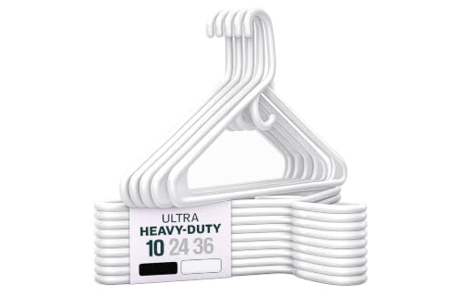 Ultra Heavy Duty Plastic Clothes Hangers – White Strong Durable Coat & Suit Hangers – Thick Plastic Closet Organizer Hangers (White, 10) - color: White, size: 10