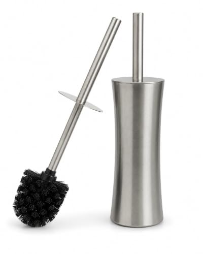Vince Camuto Toilet Bowl Brush with Holder, Durable Bathroom Cleaning Tool, Modern Design for Easy Toilet Maintenance, Bathroom Cleaner Brush for Efficient Cleaning and Hygiene - color: Brushed Nickel