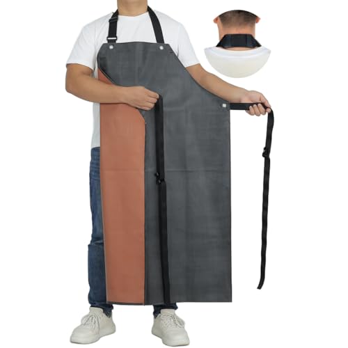 Thick Rubber Apron, Waterproof Apron Butcher Heavy Duty Chemical Resistant Adjustable Work Apron - color: Black&red(1 Pack)