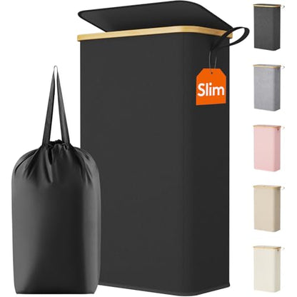 Lifewit 75L Slim Laundry Hamper with Lid and Removable Bag, Black - color: Black, size: 75L