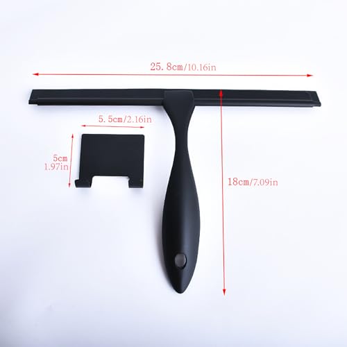 Shower Squeegee, 10 inch Stainless Steel Bathroom Cleaner Tool, All-Purpose Black Window Mirror Glass Door Squeegee with Hook for Household, Tile Wall, Ca