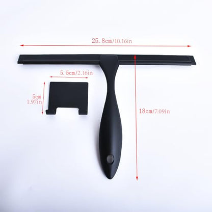 Shower Squeegee, 10 inch Stainless Steel Bathroom Cleaner Tool, All-Purpose Black Window Mirror Glass Door Squeegee with Hook for Household, Tile Wall, Ca