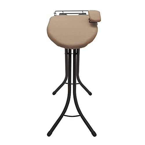 Household Essentials Mega Ironing Board, 4-Leg, Steel Top Pressing Station, Heat-Resistant Fiber Pad and Polyester Cover, Includes Sleeve Board and Iron Rest with Hanger Bar, Bronze Frame - color: Brown/Bronze, size: 49" L, style: With iron station