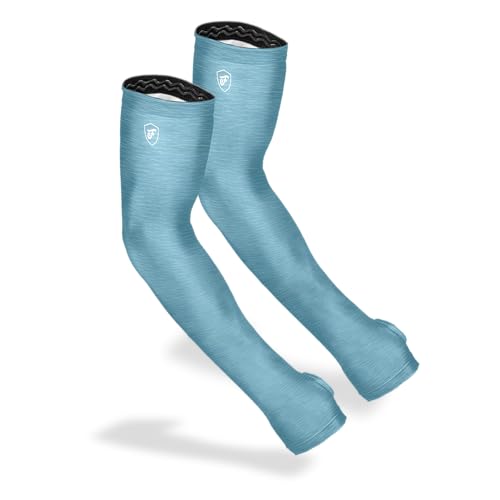 FARMER'S DEFENSE Gardening Arm Sleeves|UV Cooling Protective Sleeve Women & Men|Anti-Scratch Cover Sun UPF Outdoor Protection - Heather Blue - LXL - color: Heather Blue, size: Large/Extra Large
