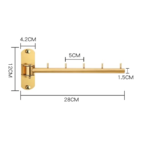 Folding Wall Mounted Clothes Hanger Rack with Swing Arm Stainless Steel Heavy Duty Coat Hook for Bathroom, Bedroom, Laundry Room - Gold - color: Gold