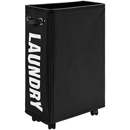 DOKEHOM 25" Slim Rolling Laundry Basket Hamper, Narrow on Wheels, Black - color: Black/M, size: Slim Plus 25"