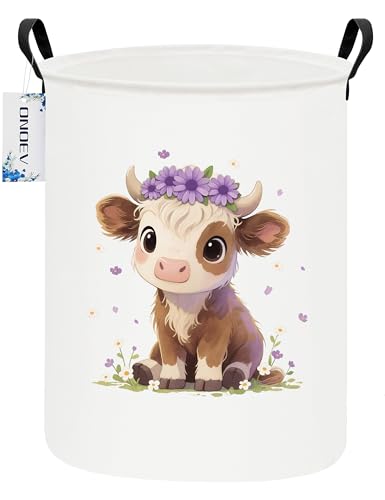 Round Cute calf Laundry Hamper Waterproof Fabric Home Storage - color: Round Cute calf