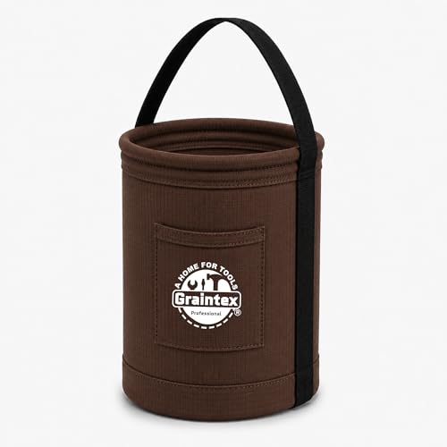 Graintex Canvas Utility Bucket 9.5"x14", Round Tool Bucket, Reinforced Base & Carry Handle, Ripstop Canvas, Ideal Multi-Purpose Bag for Jobsite, Gardening, Home Use, Tool Storage - Coffee Brown - color: Coffee Brown
