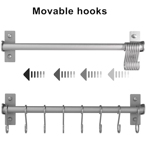 Dseap Kitchen Utensil Holder Hanger, Pot and Pan Rack Wall Mounted, Kitchen Rail with 8 Hooks for Hanging Cooking Utensils, Mugs, Spoons, Wall Mounted, Silver - color: Silver
