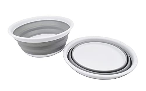 SAMMART 7.5L (1.98 Gallon) Collapsible Tub - Foldable Dish Tub - Portable Washing Basin - Space Saving Plastic Washtub (White/Grey (Set of 2)) - color: White/Grey (Set of 2)