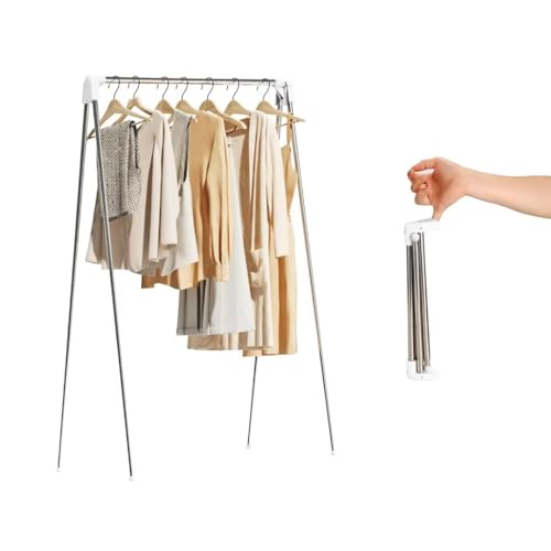Travel Garment Rack,Portable and Foldable,Collapsible Clothing Rack - color: Matte White