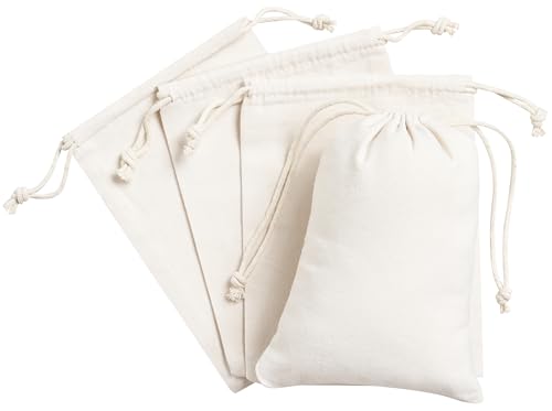 Heavy Duty Cotton Drawstring Bags 4-Pack - 270 GSM Thick Cloth Pouches for Gifts, Travel, Dice, Jewelry, Laundry - Double Drawstring (Natural Beige, 5 x 7 Inches) - color: Natural Beige, size: 5 x 7 Inches