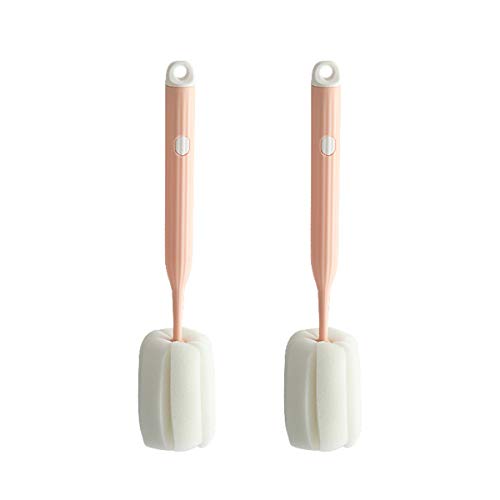 DI QIU REN 2Pcs Pink Sponge Bottle Brushes Clean Cups and Narrow Containers - color: Pink-brush