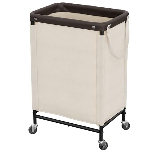 StorageWorks Laundry Hamper with Wheels and Removable Liner Bag, Beige, 90L - color: Beige, size: 90L(1-Section)