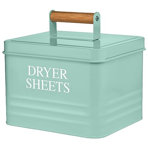 Calindiana Modern Farmhouse Metal Laundry Dryer Sheets Holder Fabric Softener Dispenser with Lid for Laundry Room Decor and Accessories and Space Saving Laundry Room Organization and Storage, Mint - color: Mint