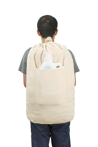 Canvas Laundry Bag, Laundry Backpack, Beige, X-Large - color: BEIGE, size: X-Large