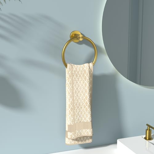 FORIOUS Towel Ring, SUS304 Stainless Steel Hand Towel Holder, Brushed Gold - color: Dark Gold