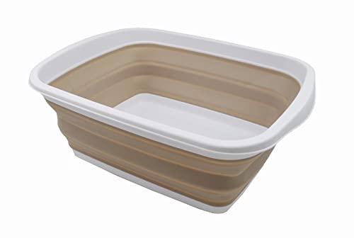 SAMMART 10L (2.6 Gallons) Collapsible Tub - Foldable Dish Tub - Portable Washing Basin - Space Saving Plastic Washtub (White/Latte, 1) - color: White/Latte