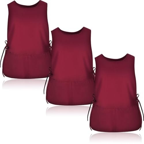 TFTAFAN Cobbler Apron Unisex Waterproof Apron with 2 Deep Pockets Art Smock for Painting Cleaning Artiest Apron work kitchen - color: Maroon