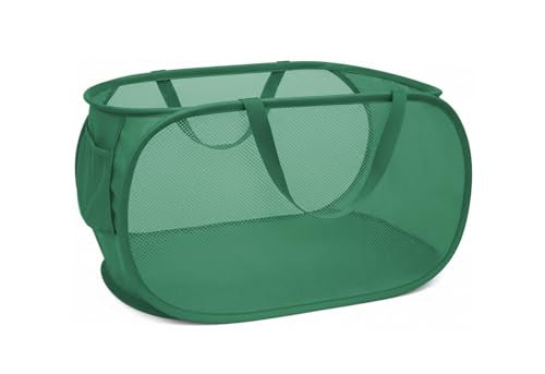 Collapsible Laundry Hamper Basket,Pop Up Mesh Foldable Bag for Laundry Room - color: Green