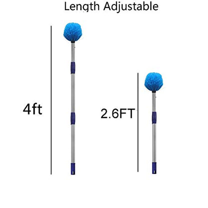 Cobweb Duster with Pole, 4ft Stainless Steel Pole Cobweb Brush with Medium-Stiff Bristles for Walls Beams Shelves Iight Fixtures and Window Screens - size: 4 Foot
