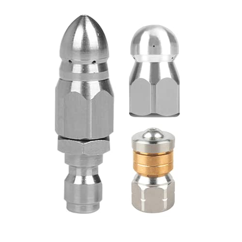 Pressure Washer Drain Nozzle, Rotary Button, Spherical Nozzle （3PCS) - color: Silver3