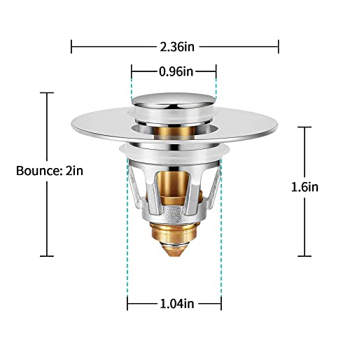 Sink Stopper, Bathroom Sink Drain Strainer with Hair Catcher, for 1.04’’~1.97’’ Drain Hole, Brass Universal Drain Cover, Pop Up Basin Plug