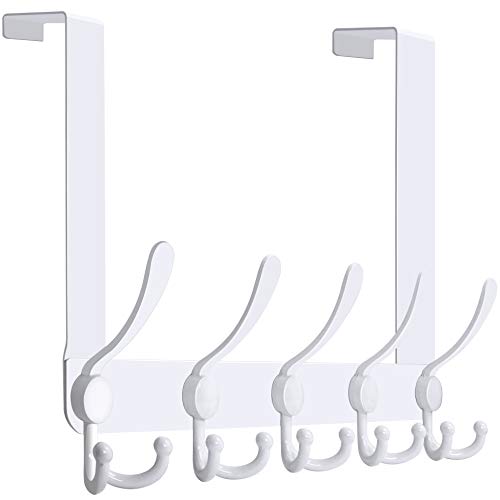 WEBI Over The Door Hooks Door Hanger Hook Rack with 5 Tri Hooks for Hanging,Over The Door Towel Rack Towel Hanger Door Coat Hanger Over Door Coat Rack Behind Back of Bathroom,White - color: White, size: 1 Pack