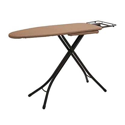 Household Essentials Mega Ironing Board, 4-Leg, Steel Top Pressing Station, Heat-Resistant Fiber Pad and Polyester Cover, Includes Sleeve Board and Iron Rest with Hanger Bar, Bronze Frame - color: Brown/Bronze, size: 49" L, style: With iron station