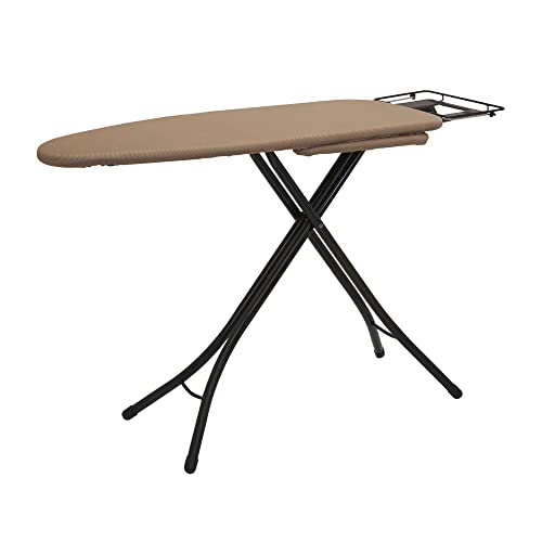 Household Essentials Mega Ironing Board, 4-Leg, Steel Top Pressing Station, Heat-Resistant Fiber Pad and Polyester Cover, Includes Sleeve Board and Iron Rest with Hanger Bar, Bronze Frame - color: Brown/Bronze, size: 49" L, style: With iron station