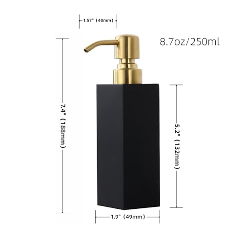 Matte Black Soap Dispenser, Countertop Lotion Resin Bottles with Rust Proof Gold Pump, Refillable Liquid Hand Soap Jar, Resin Shower Dispensers for Bathroom, Kitchen - color: Black+brushed Gold