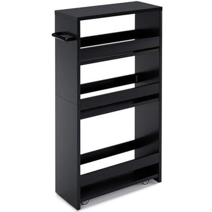 MARTY Slim Rolling Storage Cart, Wood Utility Kitchen Bathroom Laundry Cart - color: All Black, size: 5.51"D x 15.75"W x 31.5"H