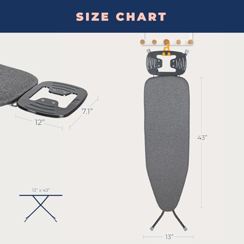 Ironing Board with Iron Rest, Iron Board with 3 Layers Extra Thick Cover, Compact and Space Saver Foldable Ironing Board, Adjustable Height, Easy Storage with Smart Hanger and Lightweight Design - color: Dark Gray, size: 13"x43"