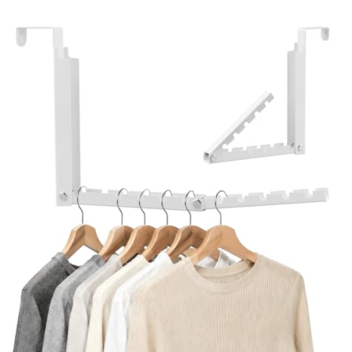 2-Packs Over the Door Hanger Hooks with Extra Anti-Slip Pads, No-Drill Door Hanger, Metal Folding Clothes Drying Racks for Laundry Room, Bathroom, Bedroom and Small Space