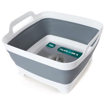 FOSJGO Collapsible Dish Basin with Drain Plug, Foldable Sink, 2.4 Gal (9L) - color: Gray