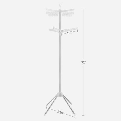 SONGMICS Clothes Drying Rack, 72.8-Inch Drying Rack, 3 Rotatable Arms - color: White + Silver, style: 2-Tier-Clip