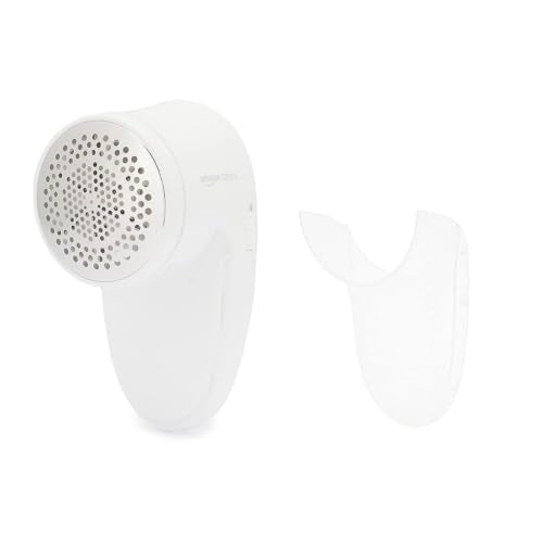Amazon Basics Battery Operated Fabric Shaver for Clothes, Remove Pilling, Lint and Fuzz Removal, 6-Leaf Blades with Safety Lock, Portable, Includes 2 Spare Blades, White