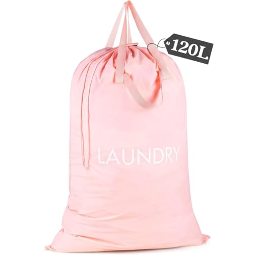 120L Travel Laundry Bag with Shoulder Handles, Dirty Clothes Storage Bag - color: Pink