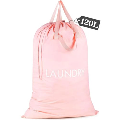 120L Travel Laundry Bag with Shoulder Handles, Dirty Clothes Storage Bag - color: Pink