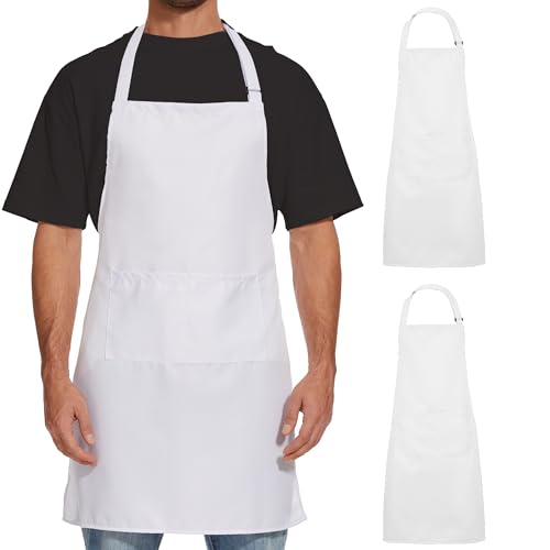 Will Well Kitchen 2 Pack Bib Apron For Men & Women with 2 Pockets - White - color: 03 - White, size: 2 Pack
