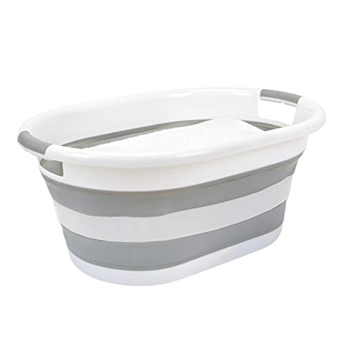 Laundry 360 2pk Collapsible Laundry Basket | Portable | Space Saver Storage | Hold 2 Loads | Store Under the Bed or Closet | Good for Kids | Dorm | Bedroom | Large | White/Grey - size: 2 Pack White 40L