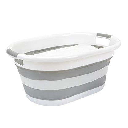 Laundry 360 2pk Collapsible Laundry Basket | Portable | Space Saver Storage | Hold 2 Loads | Store Under the Bed or Closet | Good for Kids | Dorm | Bedroom | Large | White/Grey - size: 2 Pack White 40L